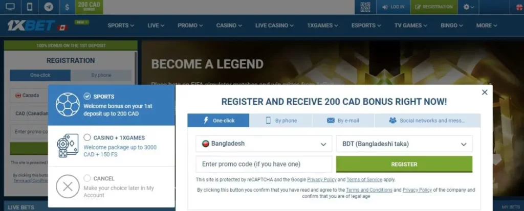 1XBet promo code for Bangladesh