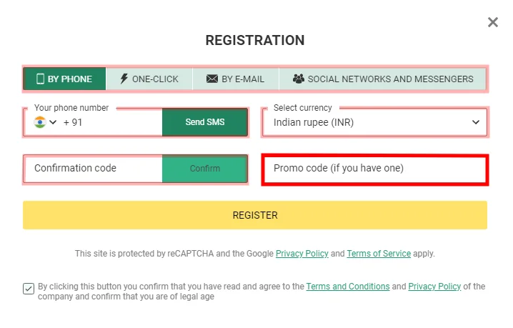 Fill in the account registration data